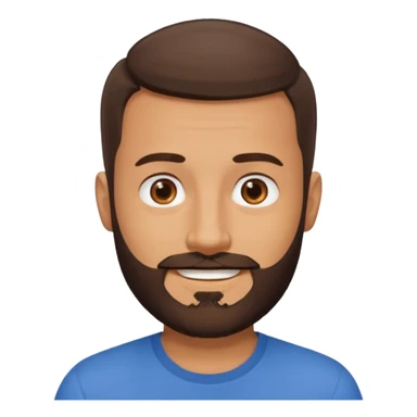 man, very short hair, brown eyes, full beard, smiling sticker