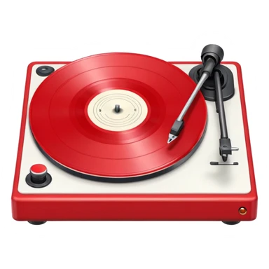 Generate a high-quality 3D cartoon-style emoji of a red LP record placed inside a white LP turntable, realistic shading, smooth gradient colors, rounded and cute appearance, simple white background, high-resolution. sticker