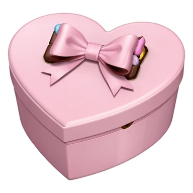 pale pink heart box, pale pink bow, filled with chocolates inside sticker