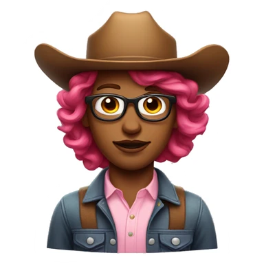 Nerd emoji with red wavy hair and pink cowboy hat and drag makeup sticker