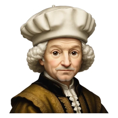 emoji of rembrandt,-shown-as-a-master-artist-with-deep,-introspective-eyes-and-richly-detailed-period-clothing,-rendered-with-dramatic-chiaroscuro-lighting-that-emphasizes-his-legacy white puffy hat sticker