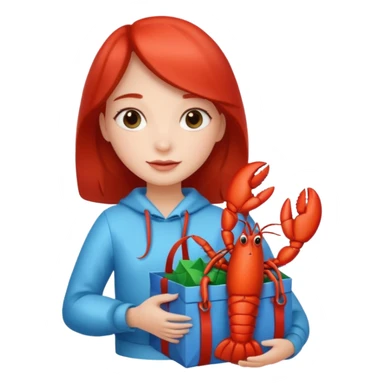 Cute girl holding gift bag with lobster inside sticker