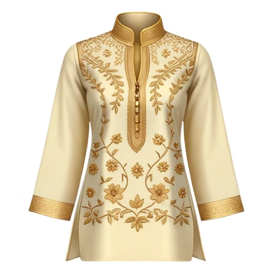 Women's kurti with high collar and golden thread embroidery sticker