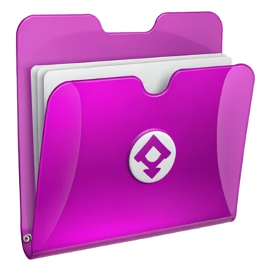 A translucent magenta plastic folder with rounded corners, elastic string and button closure, subtle transparency, and a small university/academic symbol on the front. sticker