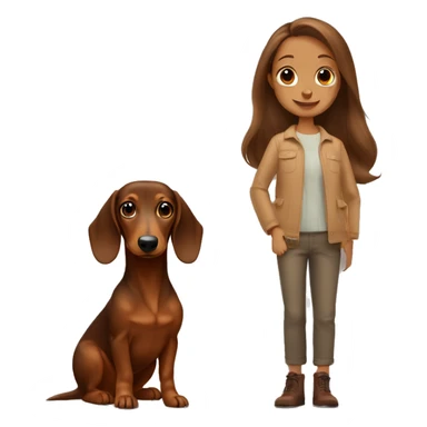 2 brown dachshunds with a girl with brown hair  sticker