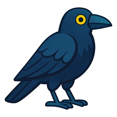 full body black raven bird emoji, facing right, simple detail, vibrant cartoon style sticker