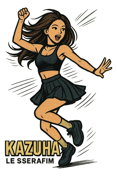 Kazuha from Le Sserafim, energetic dance pose sticker