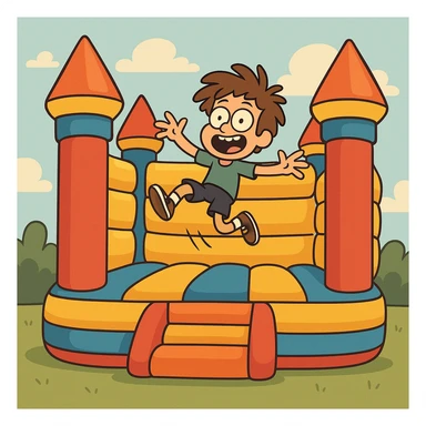 inflatable castle, playful, bright colors, bouncy castle, simple, fun, no text sticker