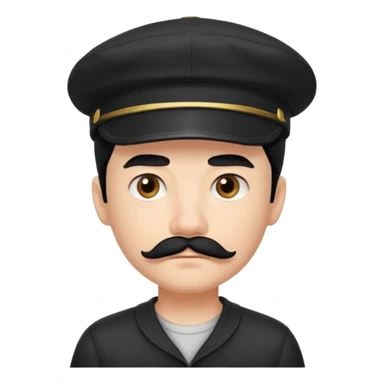 Gere um menino de cabelos preto e boné pro lado com feição séria e bigode sticker