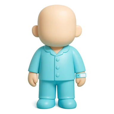 professional 3D vinyl toy figure of a faceless adult wearing #6fe8f3 pajamas and a hospital wristband, clean minimalist style, designed for Discord role icon use sticker