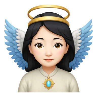 Angel Old Lady with wings black hair asian  smaller eyes w hLo sticker
