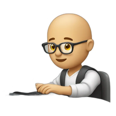 bald man developer typing on computer sticker