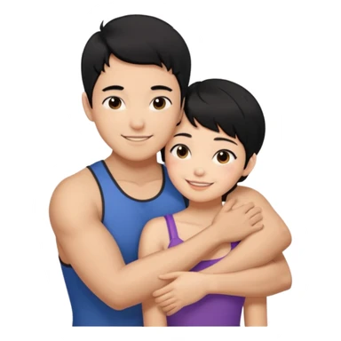buff korean Man black hair hugging girl with black pixie cut  sticker