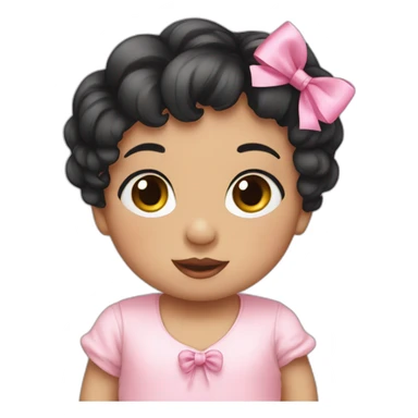 Baby with short black hair and pink bow sticker