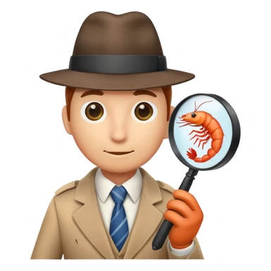 Classic iOS shrimp in the form of a detective in a tie and a hat with a magnifying glass sticker