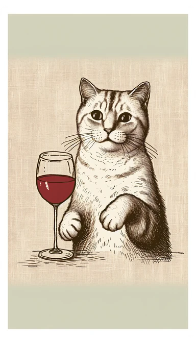 кот с бокалом вина в лапе в нарисованном стиле с нейтральным фоном sticker