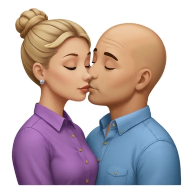 Mid aged Hispanic bald man kissing mid aged dark blonde white woman. She’s wearing a bun. He’s wearing a button down shirt. sticker