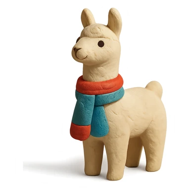 llama in claymation style wearing a colorful scarf with a matte finish sticker