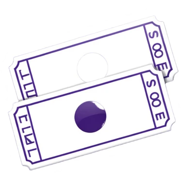 Two white tickets with a dark purple stamp on them sticker