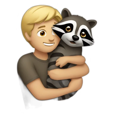 Dark blonde guy hugging a raccoon sticker