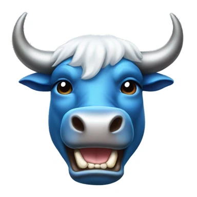 bull head that has a slight metallic shimmer of silver and blue colors. The bull's tongue is sticking out and teasing sticker