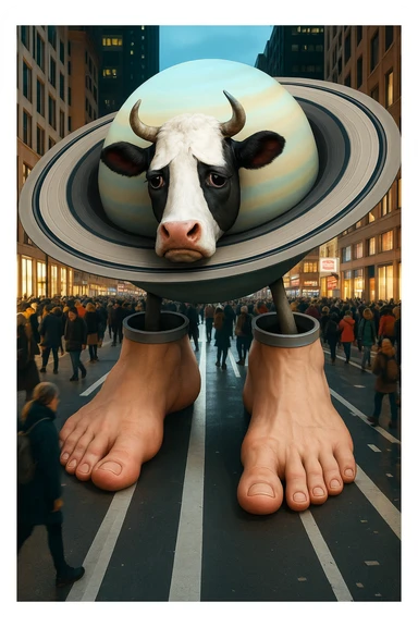 Change the cow's face to a sad expression while keeping the image quality and style the same as the original image. sticker