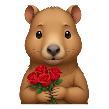 Cute baby capypara with sad puppy dog eyes holding roses  sticker