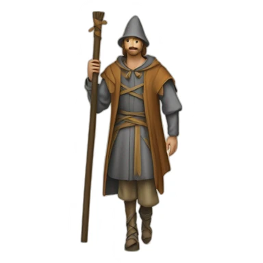 A person who walks on stilts, walking over them, medeival fair sticker