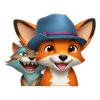 Stitch and a fox wearing hat sticker