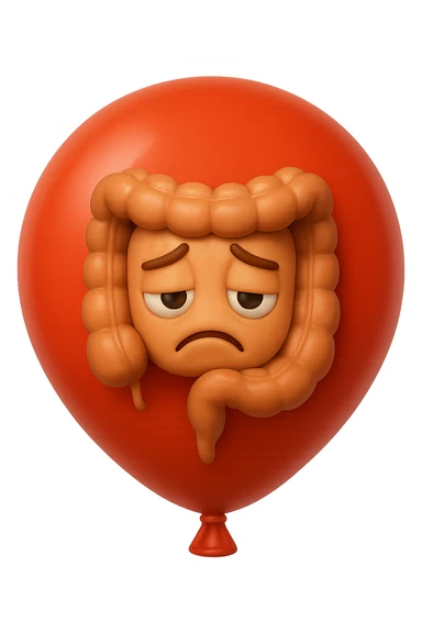 EMOJI STILE IPHONE 3D DI INTESTINO 3D CON ESPRESSIONE TRISTE  IN VOLTO CHIUSO IN UN PALLONCINO ROSSO, FAGLI ANCHE LA PARTE BIANCA DEGLI OCCHI, NON SOLO LA PUPILLA sticker