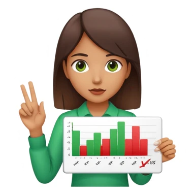 Girl holding chart with rising green graph line in right hand and holding another chart with falling red graph line in left hand sticker