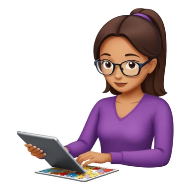 Woman playing jigsaw puzzle on iPad sticker