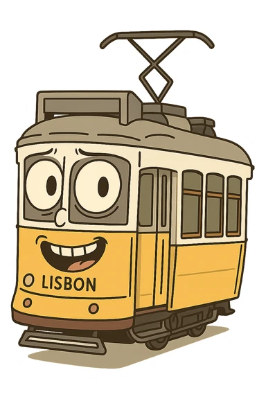 Lisbon tram, flat illustration style sticker
