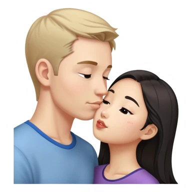 White guy kisses Asian girl forehead sticker