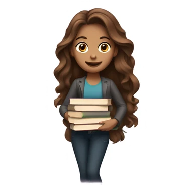 A woman with long wavy brown hair and books sticker