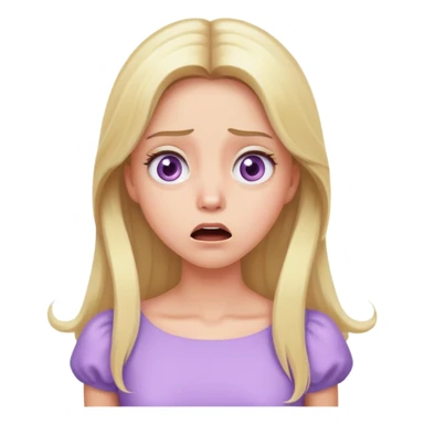 shocked face blonde model, hazel eyes, sleek long hair, pastel purple dress sticker