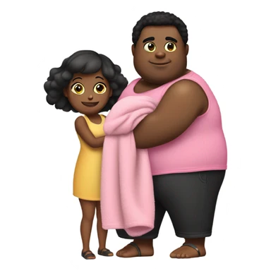 Fat short black kid wearing black shorts, a wife beater carrying a pink blanket over his shoulder saying I love you emma sticker
