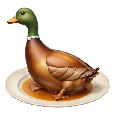 single cooked duck leg confit de canard with golden-brown crispy skin, tender meat, slightly curved shape, visible skin texture, hint of rendered fat, natural arrangement, clean 3D look, soft lighting, no plate or garnish, no faces, emoji scale sticker