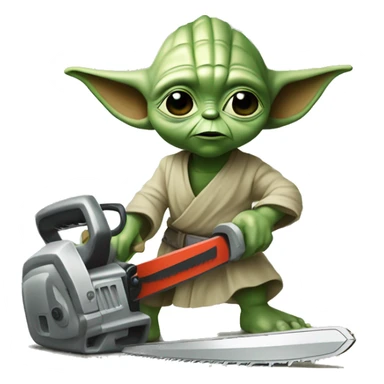 Yoda’s kid saws with a chainsaw. In a painted style sticker