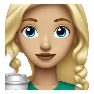 blonde girl blue eyes with Starbucks cup drink sticker