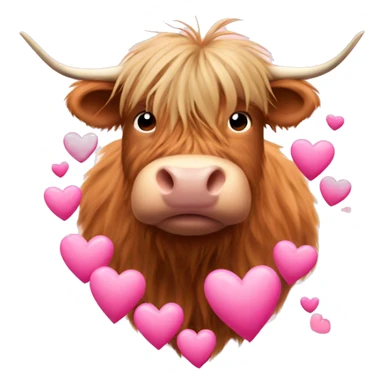 Highland cow surrounded by pink hearts  sticker