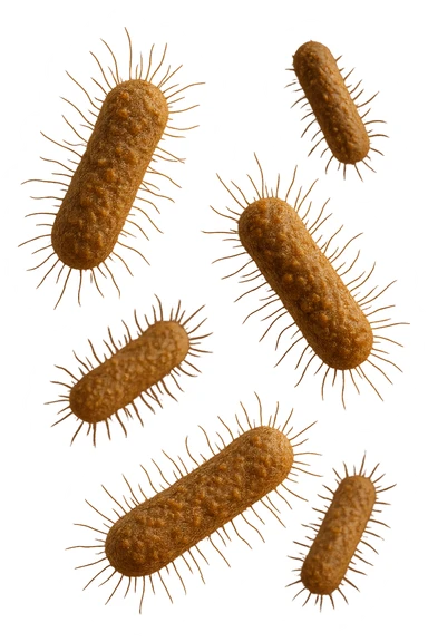 6 batteri intestinali iperrealistici sul bordeaux fluttuano in aria, iperrealistico 4k sticker