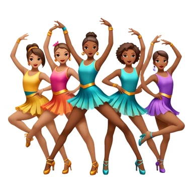 Icon for Contemporary Dance: a synchronized group dance performance with dancers in modern outfits, performing on stage with bright spotlighting and energetic movement. The icon should capture the dynamic and vibrant nature of contemporary dance. Transparent background. sticker