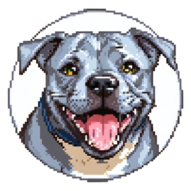 round circle puppy head only, full grey bleu staffy, big open mouth, big tongue out, stupid expression sticker