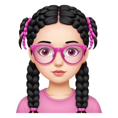 girl with pink glasses and black hair and two braids sticker