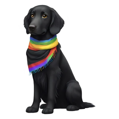 slim black flat coated retriever with rainbow scarf sticker