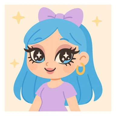 gyaru style girl with blue hair, dramatic makeup, bratz doll inspired, vibrant and cute anime style sticker