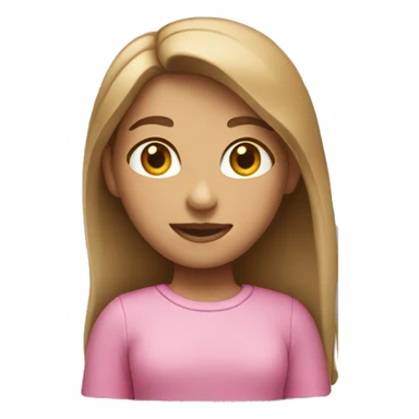 A girl with light brown hair and a pink shirt standing behind a macbook sticker