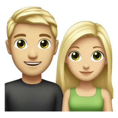 Blonde girl with green eyes smiling with her boyfriend who is tall and has black hair and brown eyes sticker