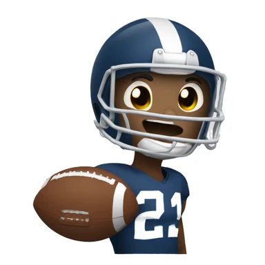 A football emoji wearing a tiny helmet and making a touchdown pose sticker